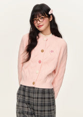 Original sweet cable embroidery colorful button short sweater cardigan setup